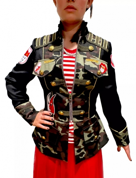 Kostüm Damen Militär Köln ARMY Camouflage Jacke Hochwertige Kostüm Karneval Fasching 36-54 mit Aufnäher